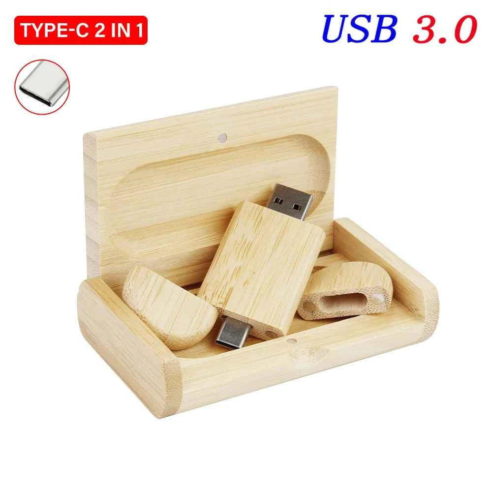 Clé USB 3.0 Type-C Bois Personnalisable JASTER - 4GB à 128GB avec Gravure Logo Gratuite