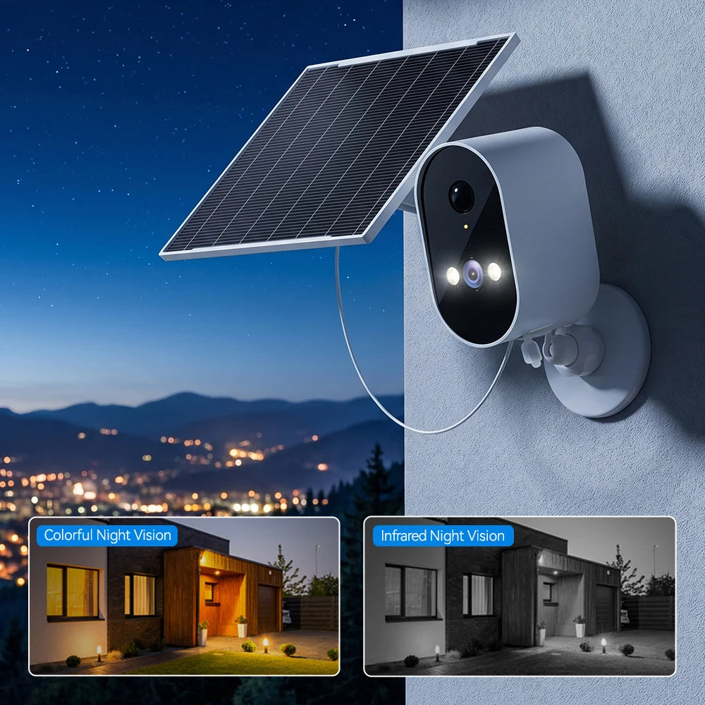 Caméra de Surveillance Solaire WiFi Extérieure 1080p – Alarme Automatique, Vision Nocturne & Application Mobile
