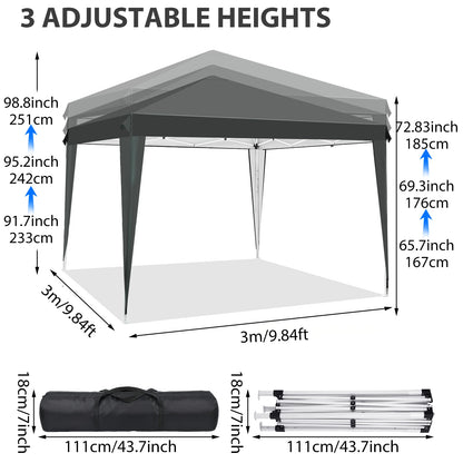Kiosque Pliant Pop-Up 3x3 m – Toile Oxford 420D UPF 50+, Imperméable, Sac de Transport Inclus
