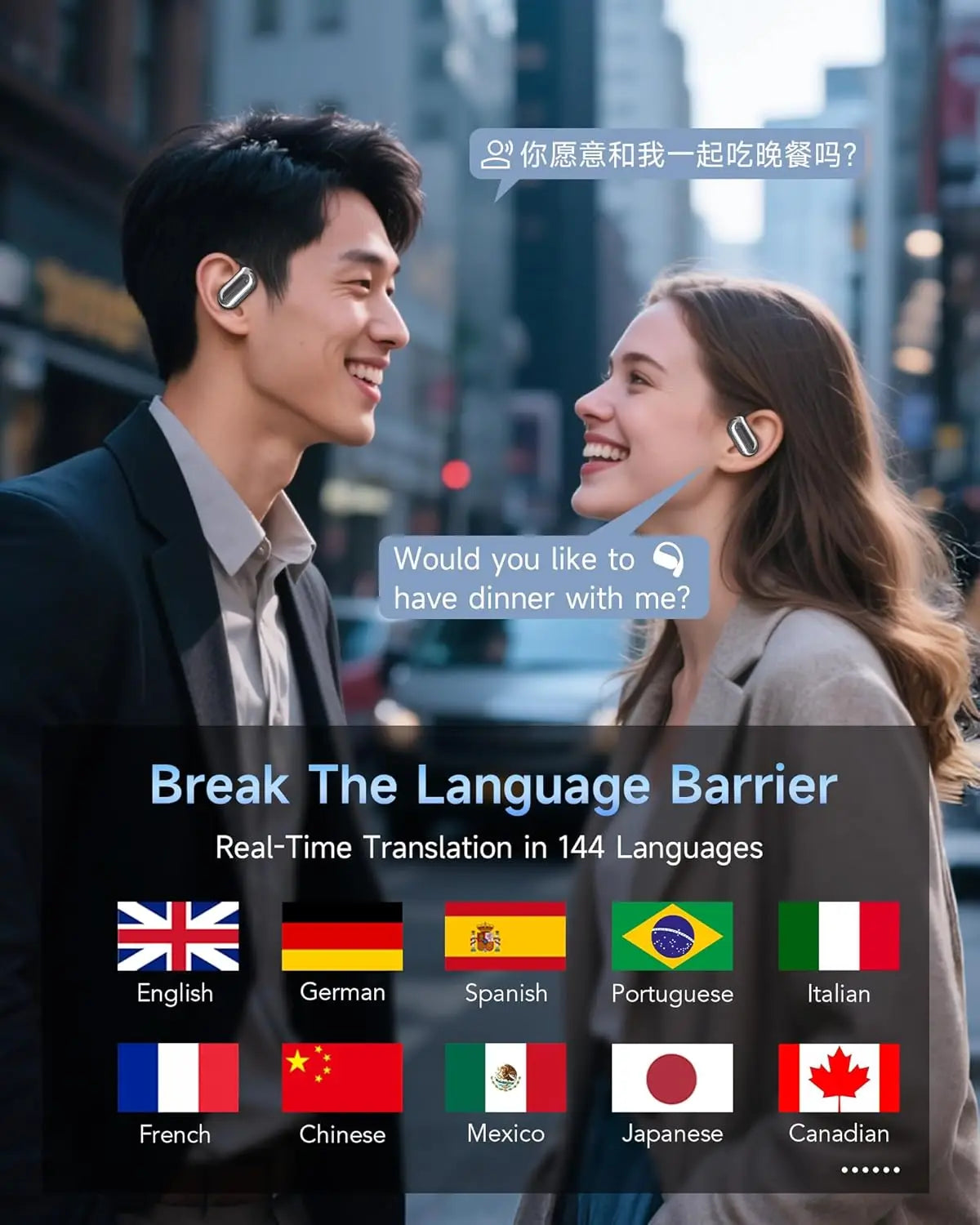 Écouteurs Traducteur Temps Réel – 144 Langues, Bluetooth 5.4, ANC, 60h