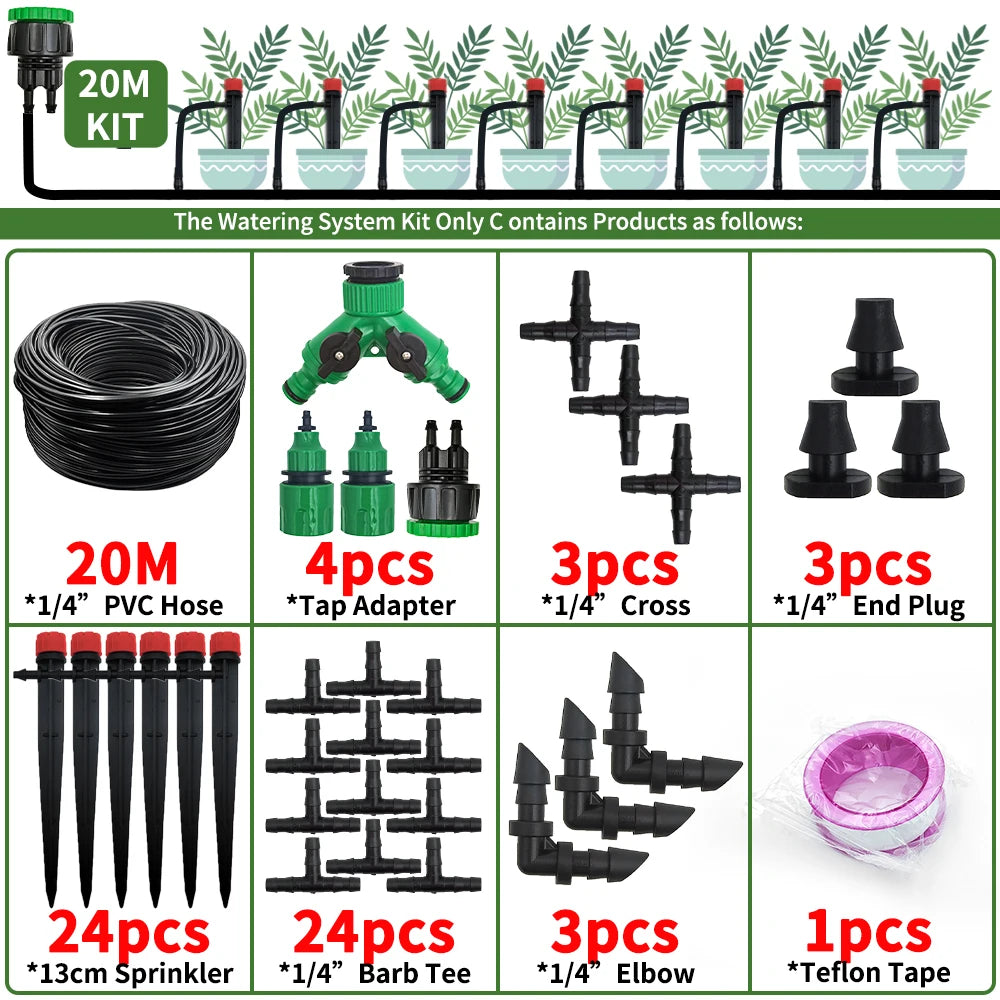 Kit Arrosage Automatique Goutte-à-Goutte avec Asperseurs 13 cm – Bonsäï, Plantes en Pot & Serre (10M à 20M)
