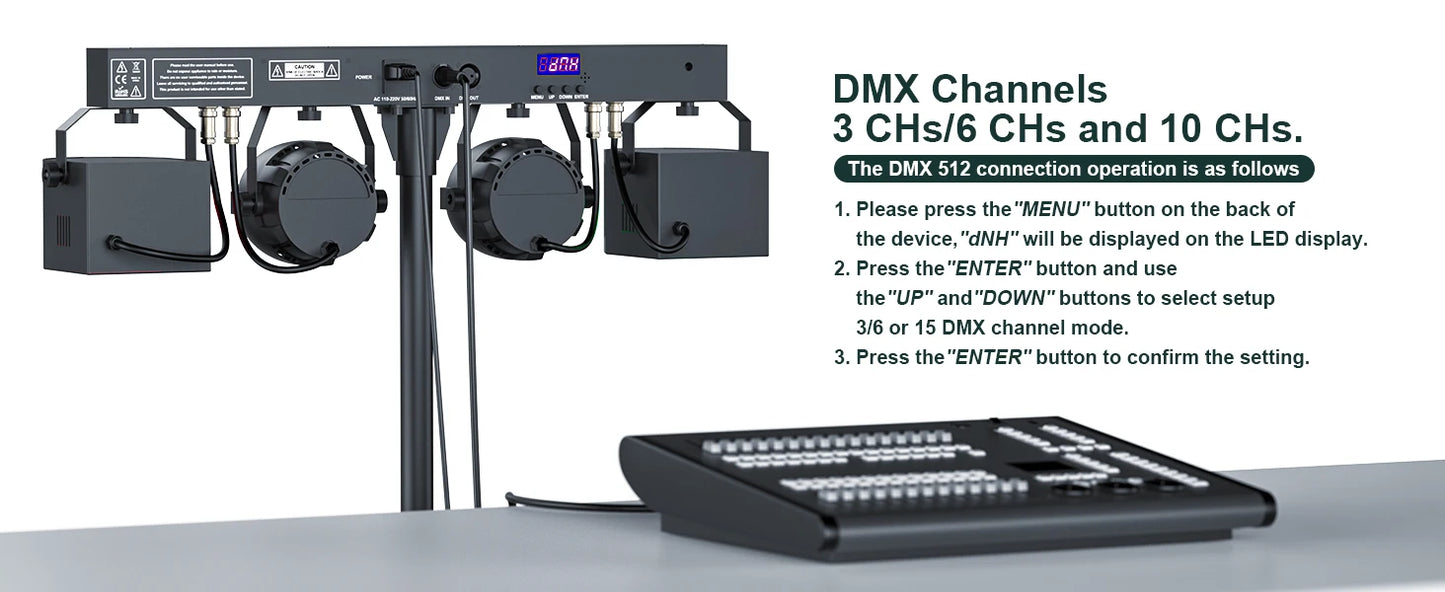 Kit Projecteurs Scène Fieryzeal 60W RGBW – 2 PAR LED + 2 Sabres, DMX512, Télécommande, Prise EU