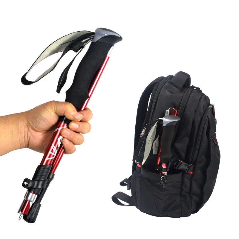 Bâton de randonnée pliable en 5 sections, portable, pour le camping et la marche, idéal pour les personnes âgées et les adeptes de la randonnée nordique. Facile à ranger dans un sac. 1 pièce. 