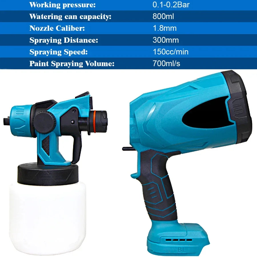 Pistolet à Peinture Sans Fil 800ml Batterie Makita 18V Pulvérisateur Électrique Portable Maison Auto