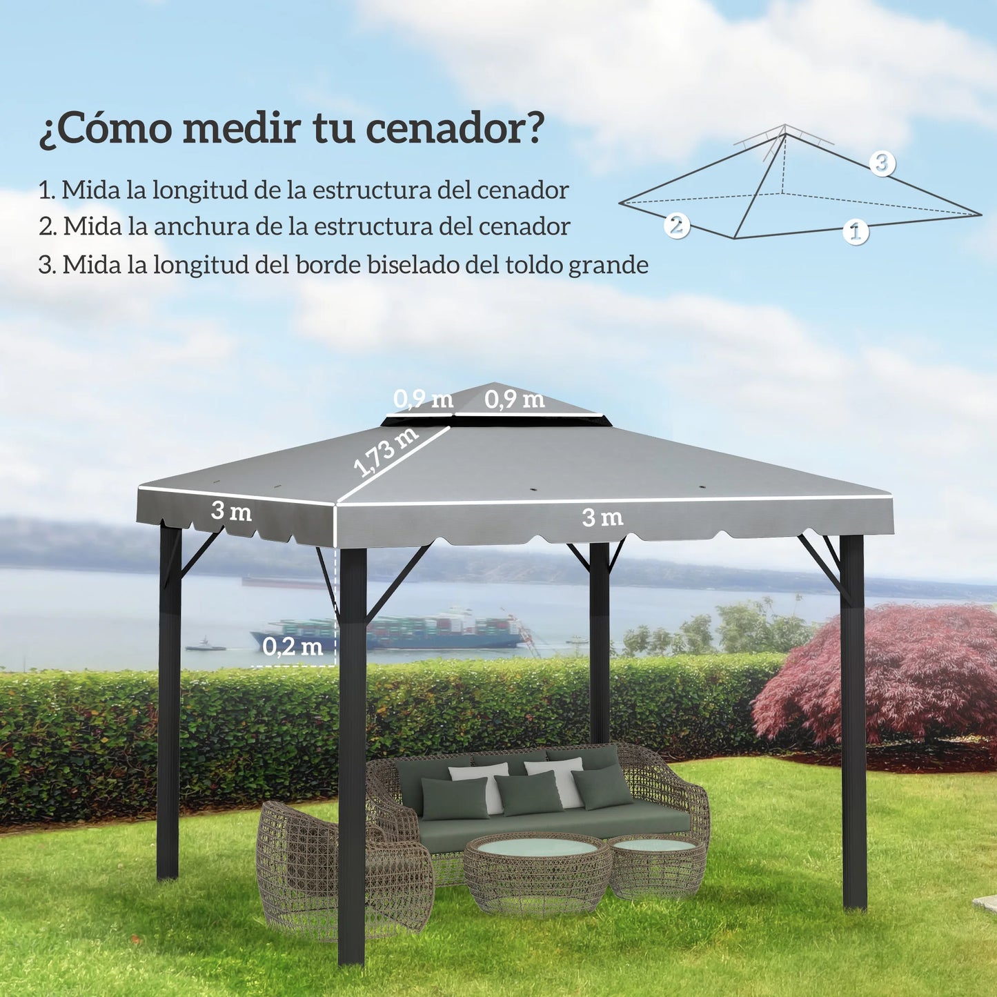 Toit de Remplacement Pergola 3x3m Double Toit – Polyester Anti-UV | Outsunny