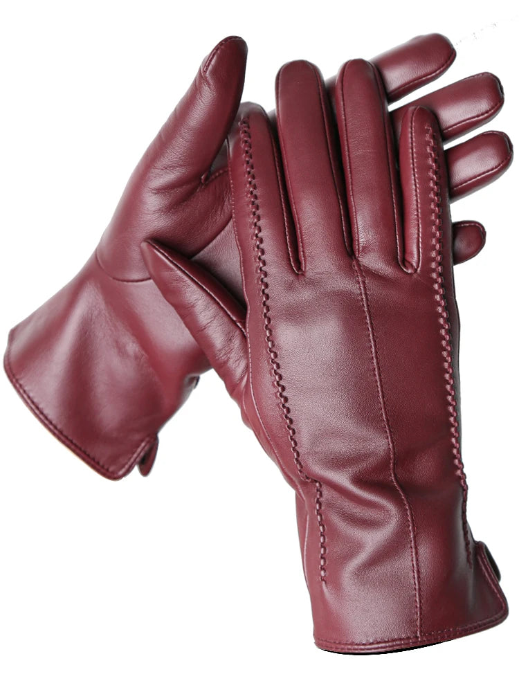 Gants Cuir Femme Hiver - Peau de Mouton Doublés Velours Tactiles