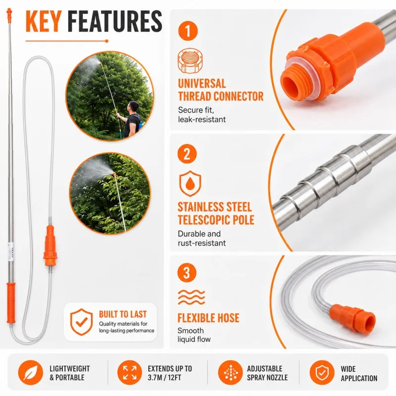 Lance Télescopique Inox 2,6m pour Pulvérisateur – 8 Sections | Jardin & Agriculture
