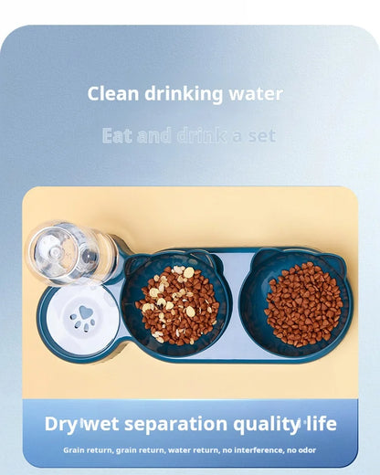 Gamelle Chat 3 en 1 avec Distributeur d'Eau — Design Oreilles, Inclinée, Protection Cervicale