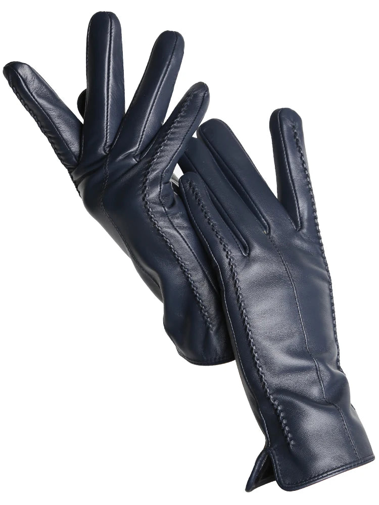 Gants Cuir Femme Hiver - Peau de Mouton Doublés Velours Tactiles