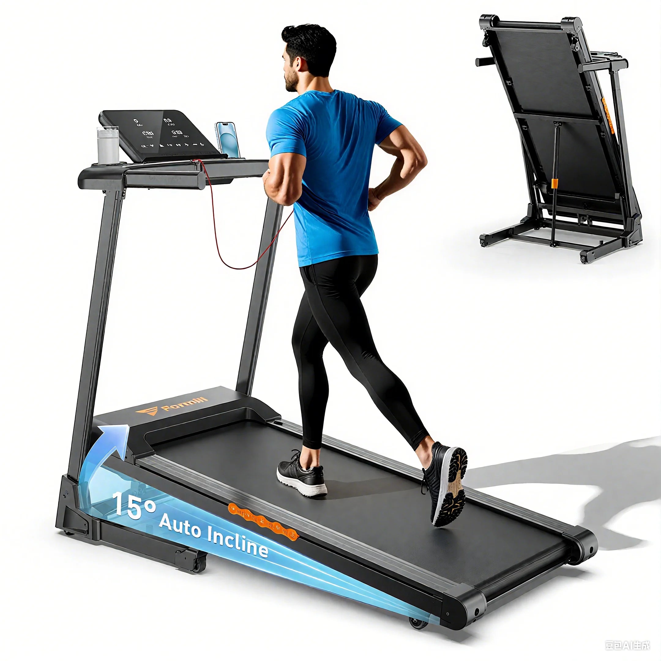 Tapis de Course Formill Pliable - Inclinaison Réglable Silencieux Absorption Chocs Domicile - APPRO-DISTRI