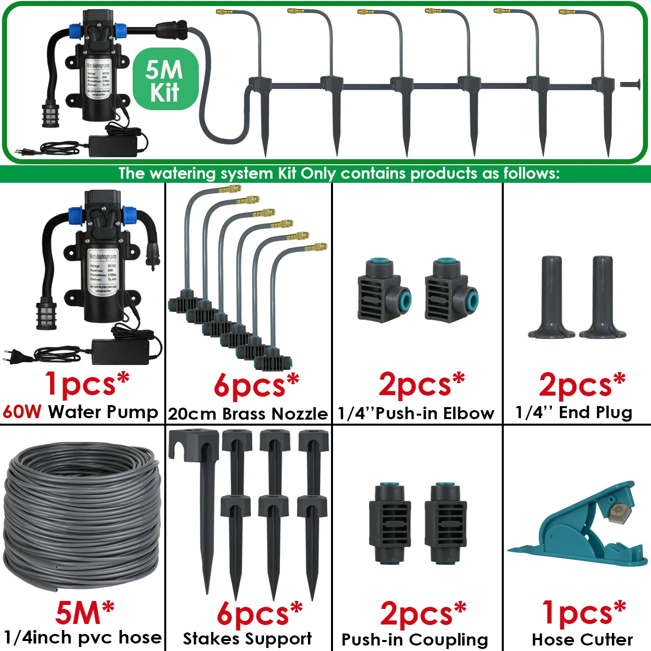 Kit d'Irrigation Jardin 5-30M - Pompe 60W Timer Buse Cuivre 360° Arrosage Automatique Serre