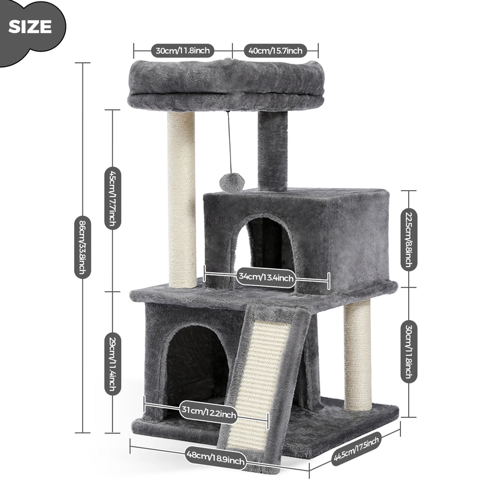 Arbre à Chat XXL Multi-Niveaux - Tour avec Griffoirs Sisal, 2 Niches, Jouets Intégrés