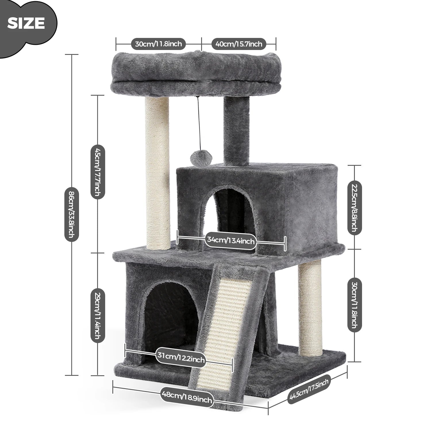 Arbre à Chat XXL Multi-Niveaux - Tour avec Griffoirs Sisal, 2 Niches, Jouets Intégrés