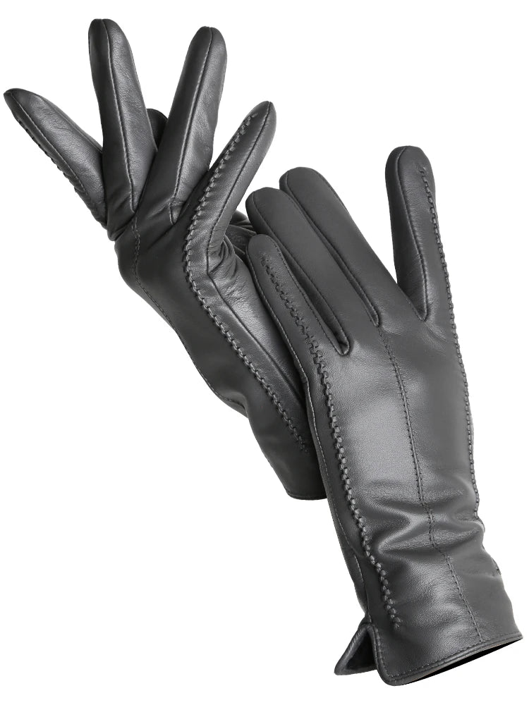 Gants Cuir Femme Hiver - Peau de Mouton Doublés Velours Tactiles