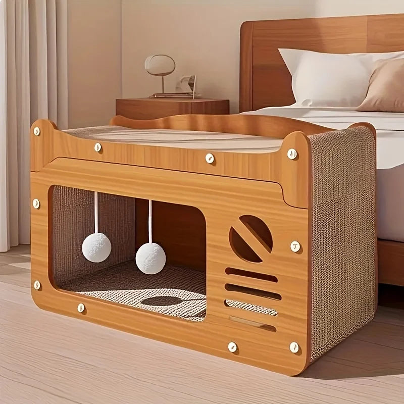 Maison pour Chat avec Griffoir - Abri Intérieur Multi-Niveaux Repos et Jeu Familles Multi-Chats