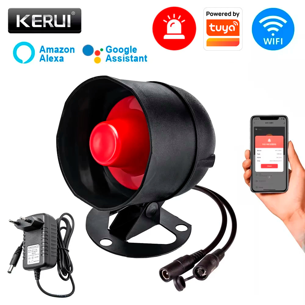 Sirène d'Alarme WiFi KERUI 110dB – Compatible Tuya, Alexa & Google Home, Détecteur de Mouvement