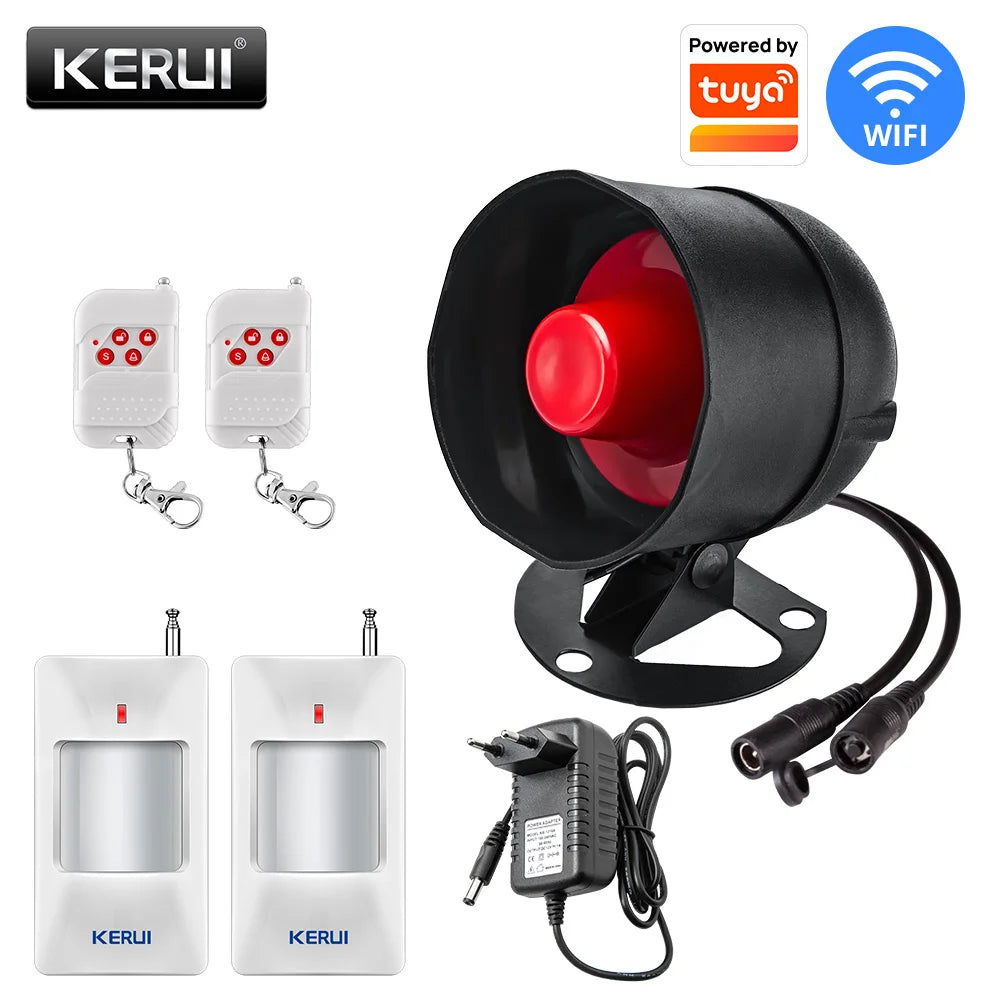 Sirène d'Alarme WiFi KERUI 110dB – Compatible Tuya, Alexa & Google Home, Détecteur de Mouvement