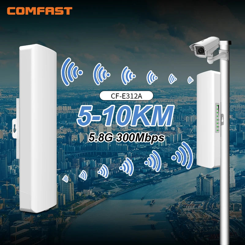 Pont WiFi CPE Extérieur Longue Portée 5-10 km – 5 GHz 300 Mbps | COMFAST CF-E312A