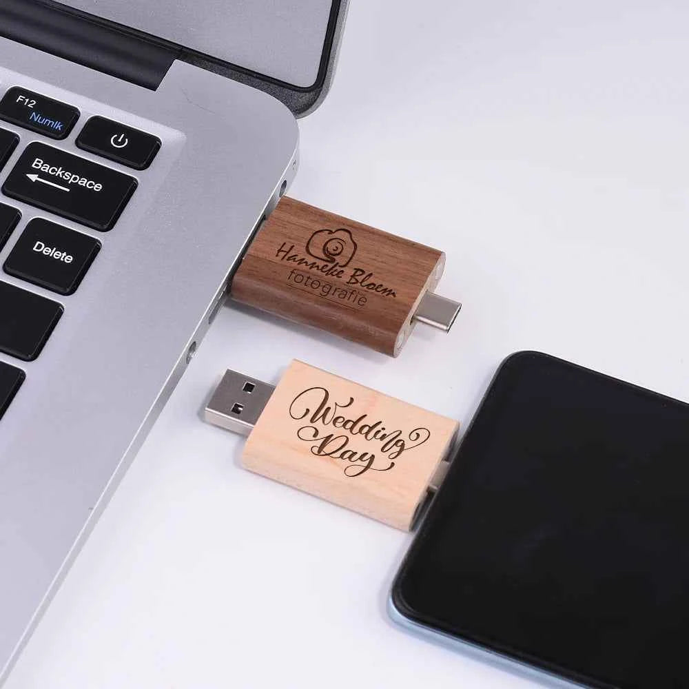 Clé USB 3.0 Type-C Bois Personnalisable JASTER - 4GB à 128GB avec Gravure Logo Gratuite
