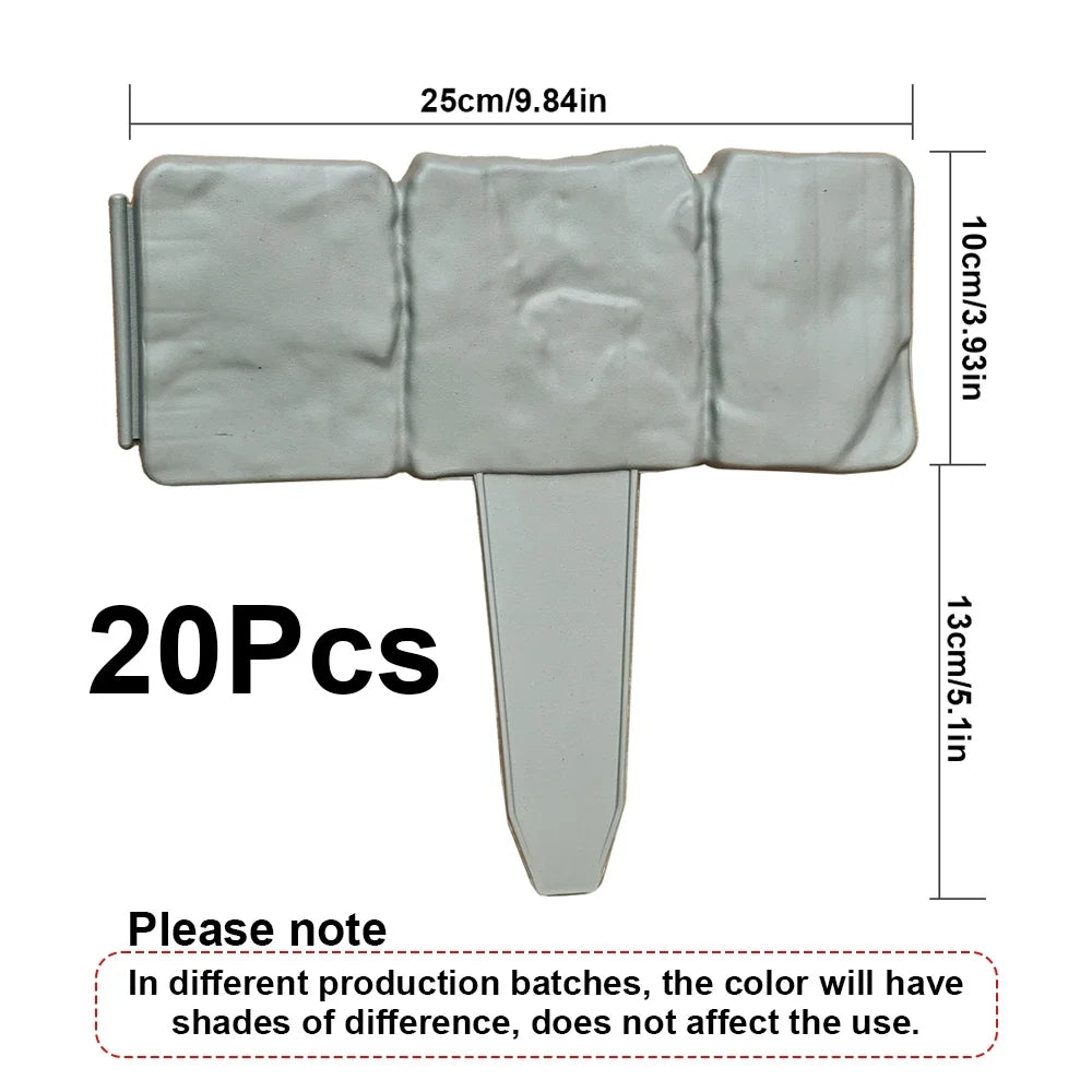 Bordures de jardin imitation pierre en plastique – Clôture décorative extérieure | Lot de 10 ou 20 pcs