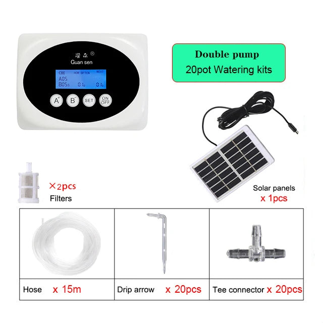 Arroseur Automatique Solaire Double Pompe – Minuterie Intelligente Goutte-à-Goutte, 10m / 15m / 20m