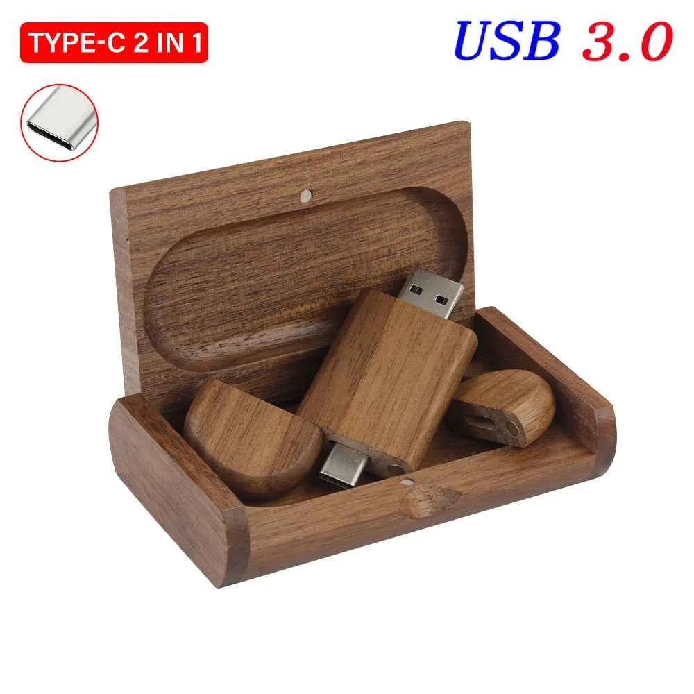 Clé USB 3.0 Type-C Bois Personnalisable JASTER - 4GB à 128GB avec Gravure Logo Gratuite