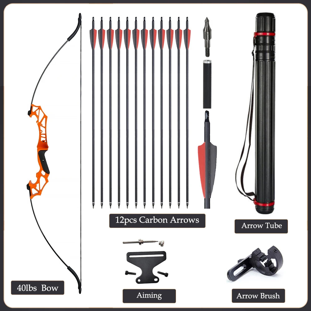 Arc Recurve Tir à l'Arc 20-50lbs Démontable avec Flèches Carbone Carquois Cible Entraînement