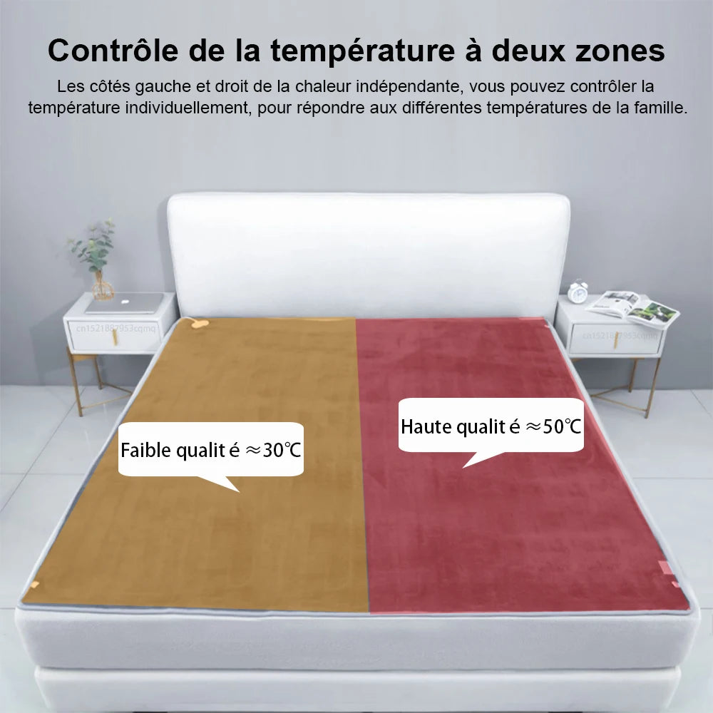 Couverture Chauffante Électrique Thermostat Automatique Double 120x150cm 220V Plaid Chauffant