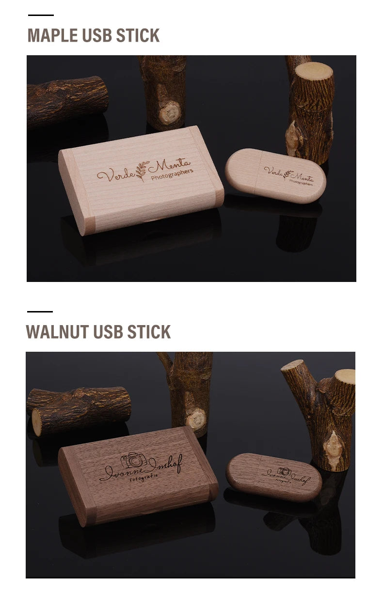 Clé USB 2.0 Bois Personnalisable 4GB 16GB 32GB 64GB avec Boîte Cadeau Mariage Photo