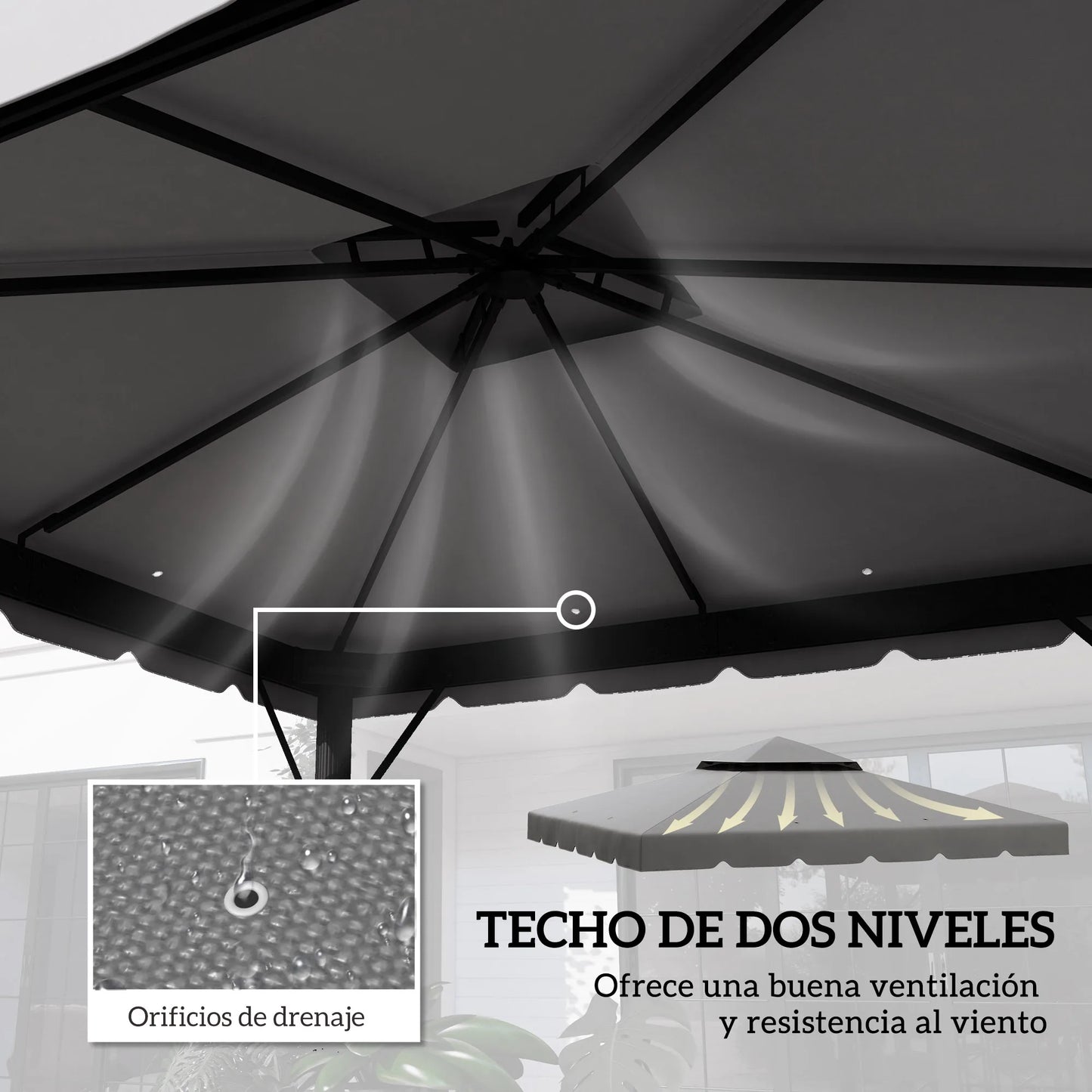 Toit de Remplacement Pergola 3x3m Double Toit – Polyester Anti-UV | Outsunny
