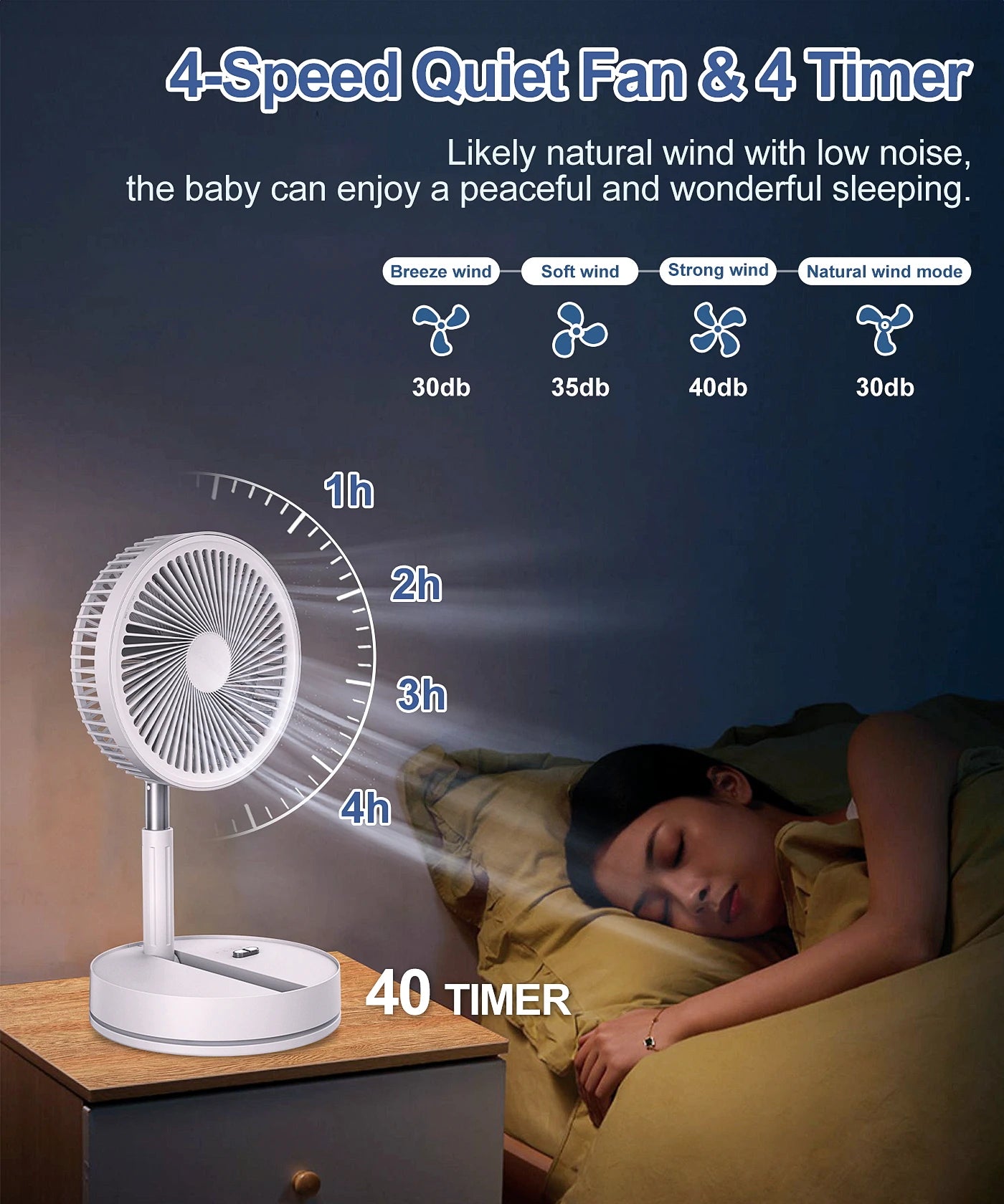 Ventilateur de bureau télescopique pliant – Batterie 7200 mAh, USB-C, Télécommande