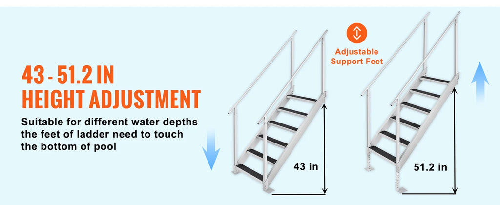 Échelle Ponton Aluminium Double Rampe - 4/6 Marches Antidérapantes, Hauteur Ajustable, 227kg - Piscine Bateau Lac