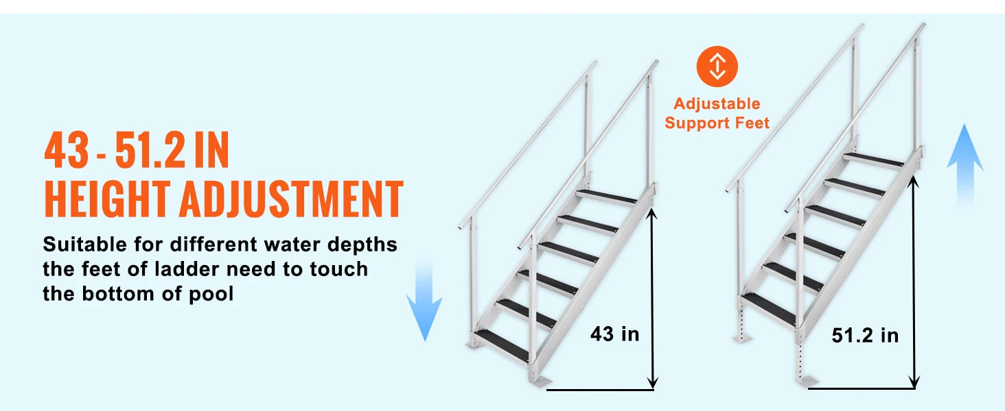 Échelle Ponton Aluminium Double Rampe - 4/6 Marches Antidérapantes, Hauteur Ajustable, 227kg - Piscine Bateau Lac