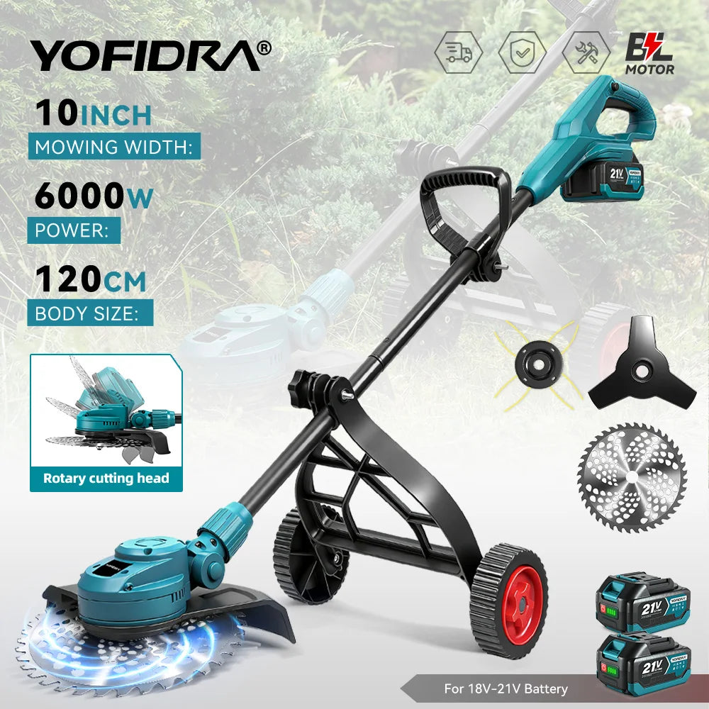 Tondeuse électrique brushless Yofidra 10 pouces – 6000W, 58000 RPM, Compatible Makita 18V | Pliable