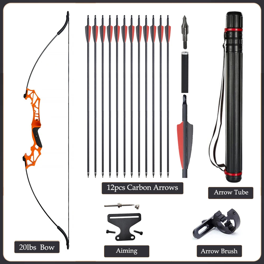 Arc Recurve Tir à l'Arc 20-50lbs Démontable avec Flèches Carbone Carquois Cible Entraînement