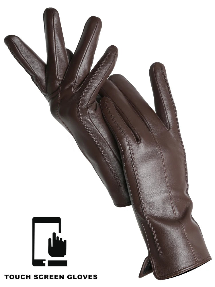 Gants Cuir Femme Hiver - Peau de Mouton Doublés Velours Tactiles