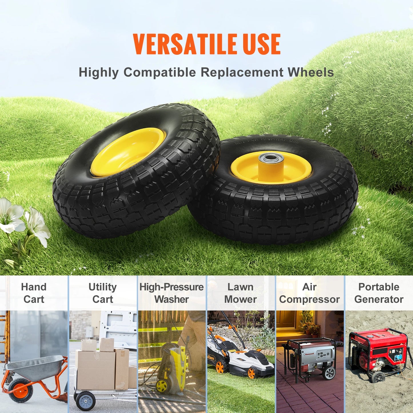 Roues PU Solides 10" Sans Crevaison – Lot de 2 | Charge 180 ou 400 lbs
