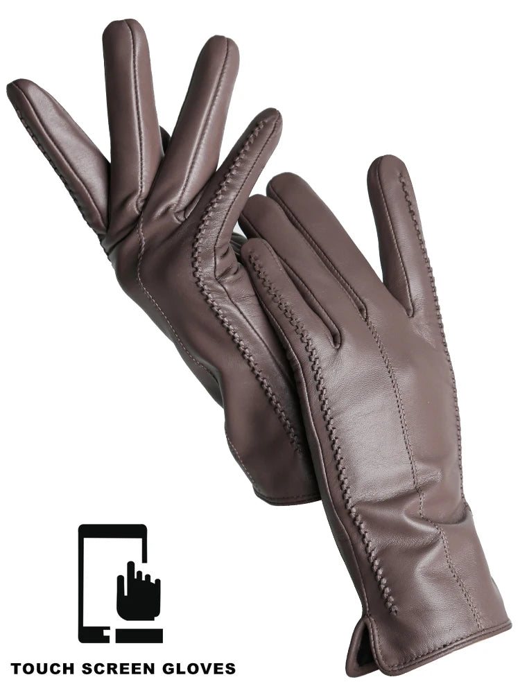 Gants Cuir Femme Hiver - Peau de Mouton Doublés Velours Tactiles