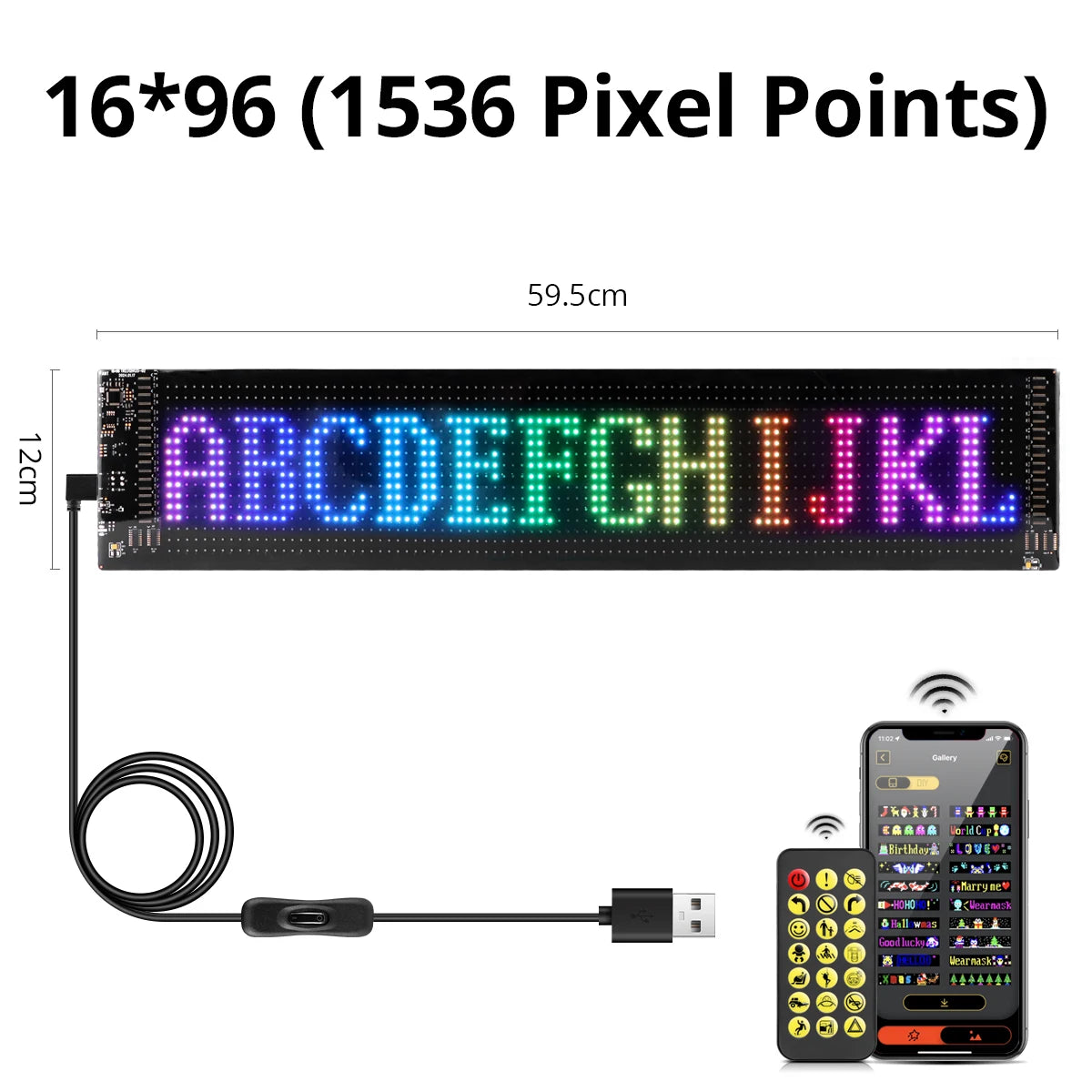 Panneau LED Pixel Flexible USB Bluetooth – Affichage Texte & GIF Personnalisable