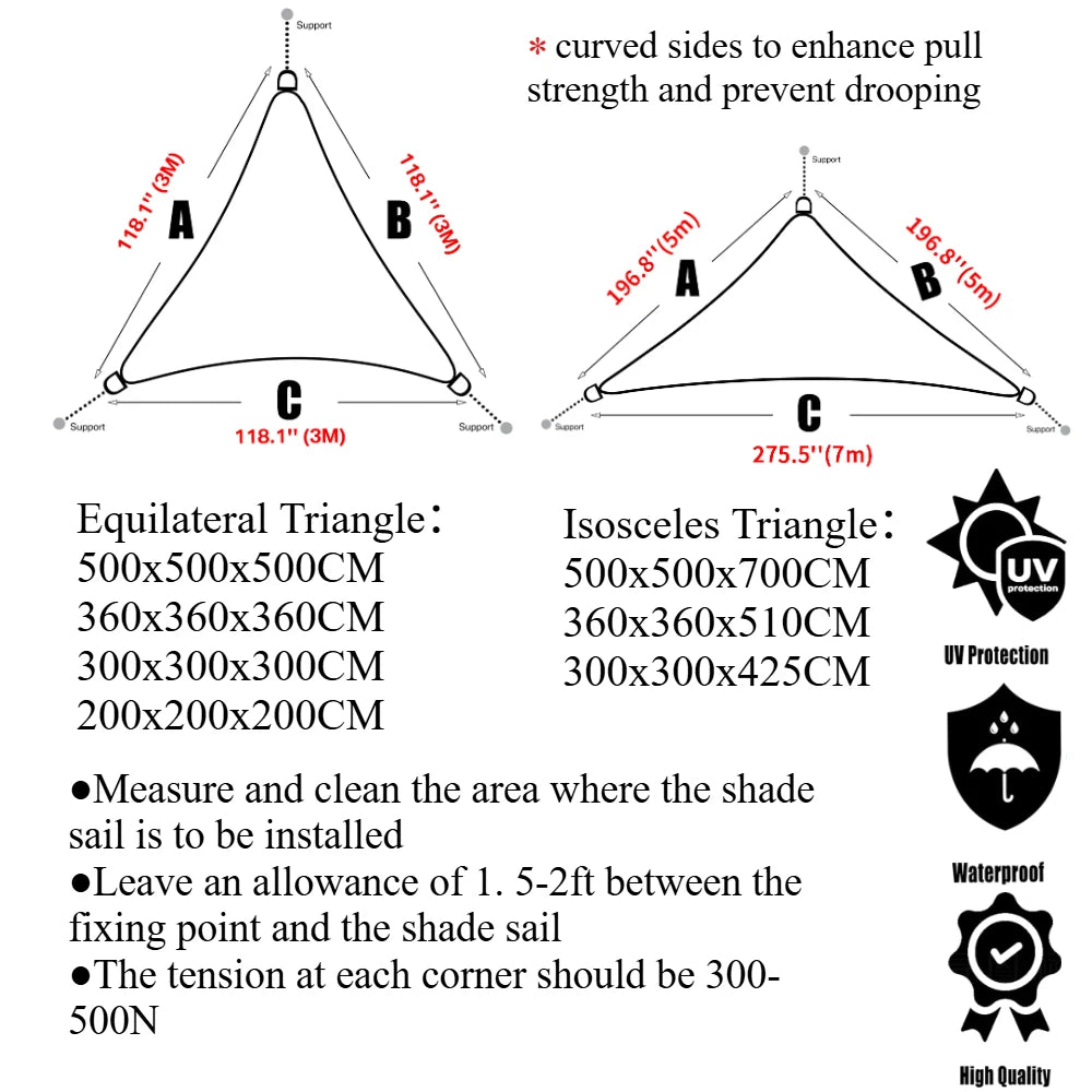 Voile d'Ombrage Triangulaire Imperméable Oxford – Anti-UV 98% | Terrasse, Jardin, Pergola