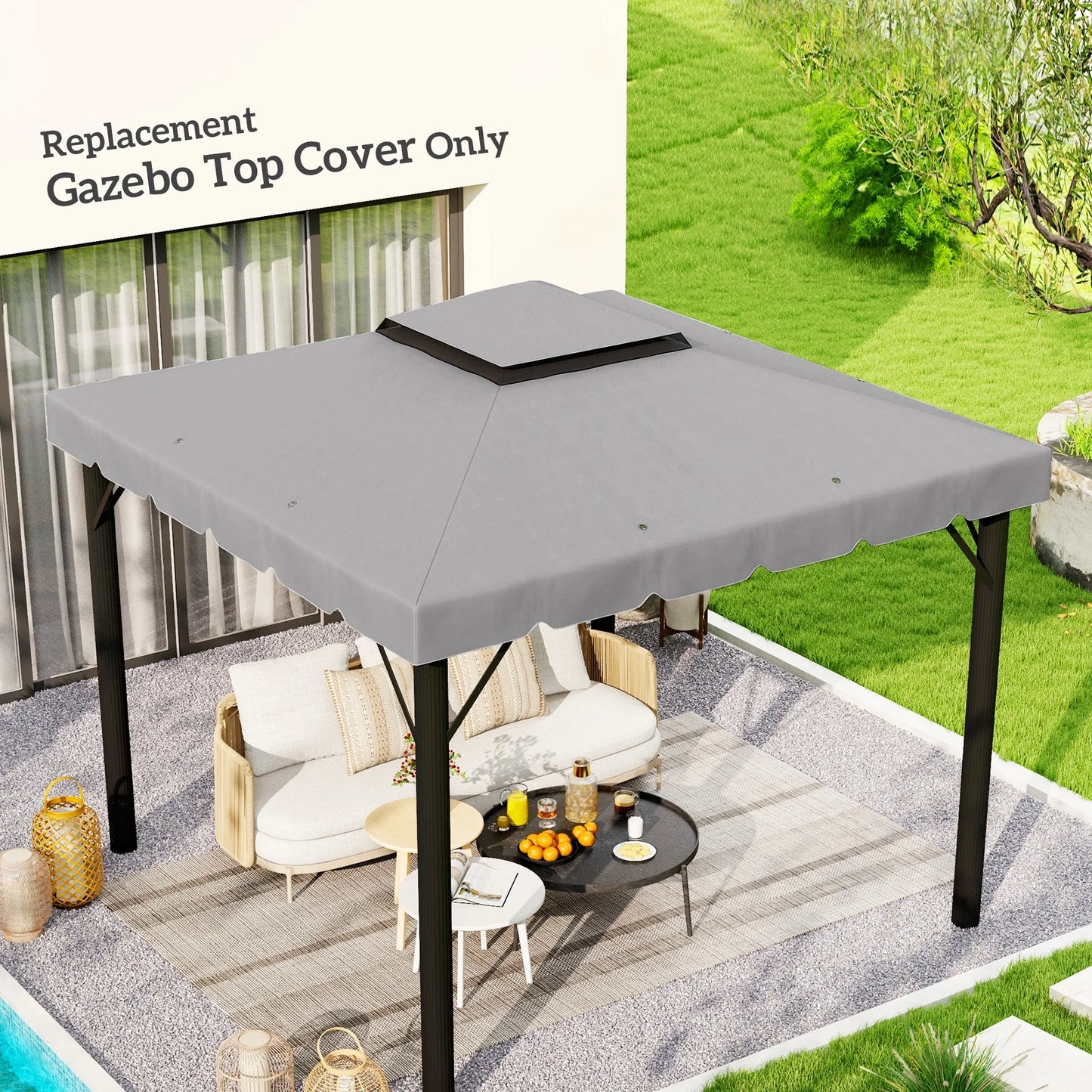 Toit de Remplacement Pergola 3x3m Double Toit – Polyester Anti-UV | Outsunny