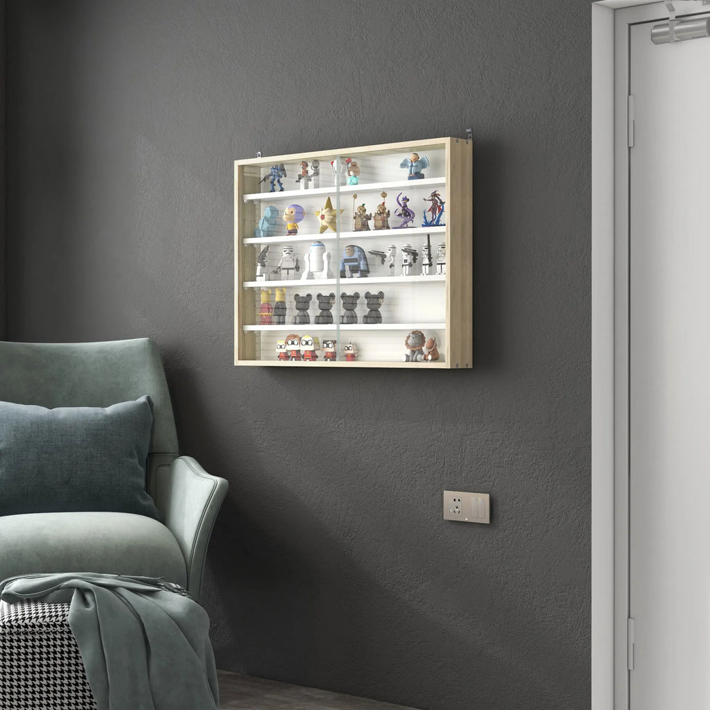 Vitrine Murale 5 Niveaux – 4 Étagères Réglables & Portes en Verre Coulissantes 80×60 cm
