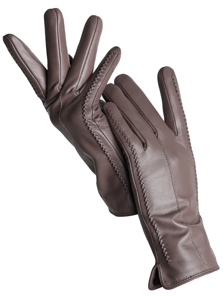 Gants Cuir Femme Hiver - Peau de Mouton Doublés Velours Tactiles