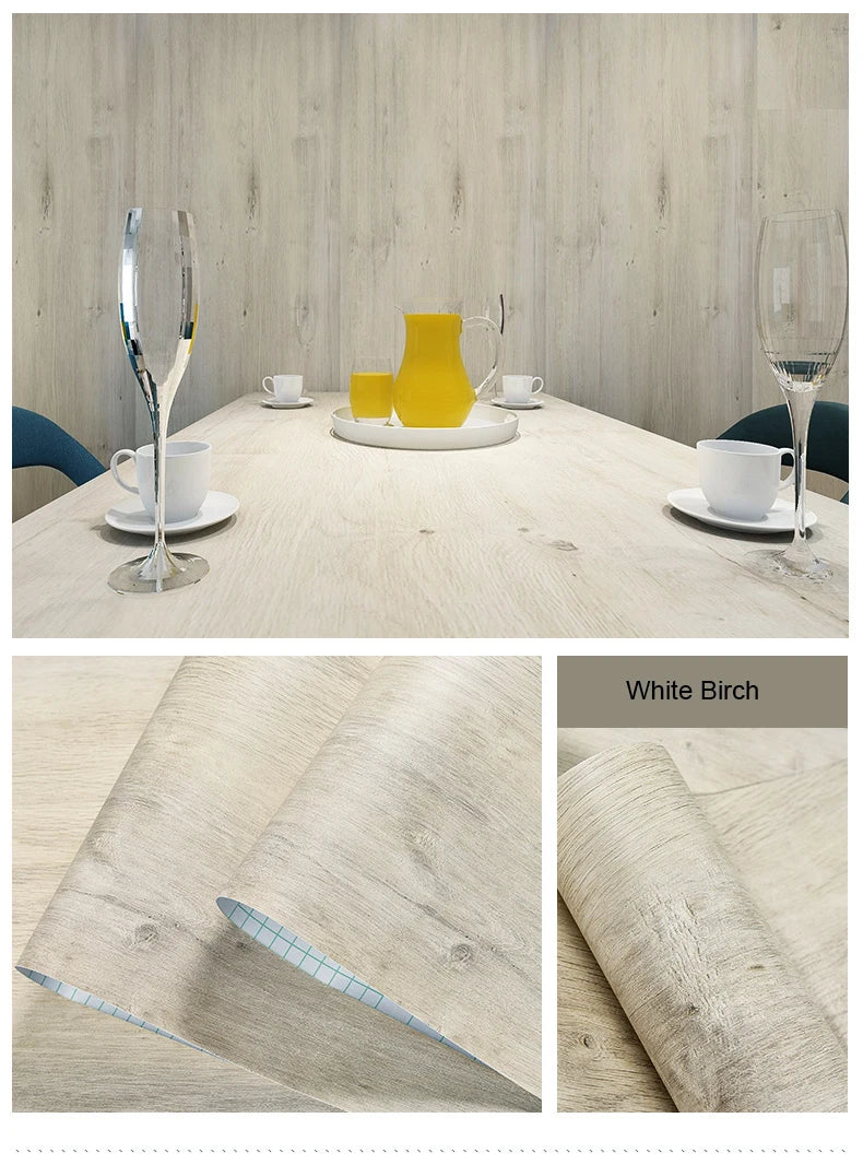 Papier Peint Adhésif Effet Bois - Rouleau PVC Imperméable Autocollant Meuble Cuisine