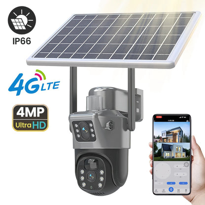 Caméra de Surveillance Solaire PTZ GECOFEER 4MP – 4G/WiFi, Double Objectif, Vision Nocturne, Audio, Extérieur