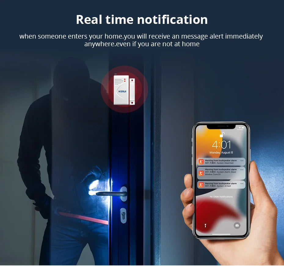 Sirène d'Alarme WiFi KERUI 110dB – Compatible Tuya, Alexa & Google Home, Détecteur de Mouvement