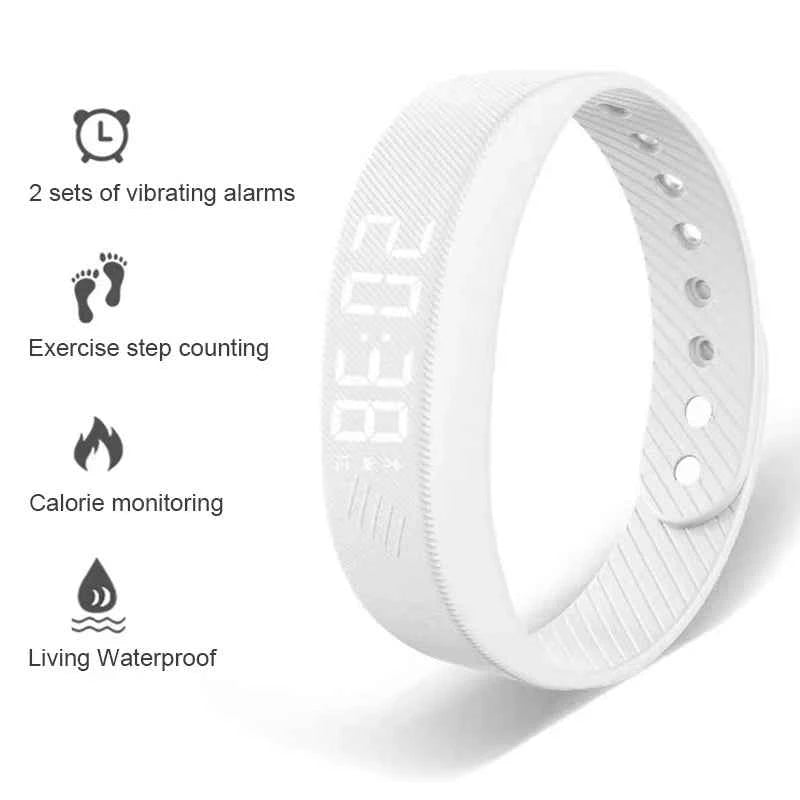 Bracelet Connecté LED – Podomètre, Suivi Sommeil, Alarme Vibrante, Waterproof