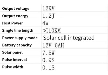 Électificateur de clôture électrique solaire 10 km – 12KV, 1.2J, Batterie 6Ah | Prise EU/US