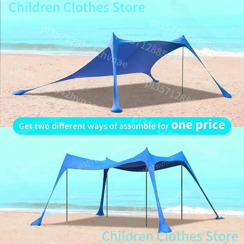Tente de Plage Familiale 3x3m - Auvent Pliable Pare-Soleil, Coupe-Vent, Polyester, Grande Capacité - Camping Plage