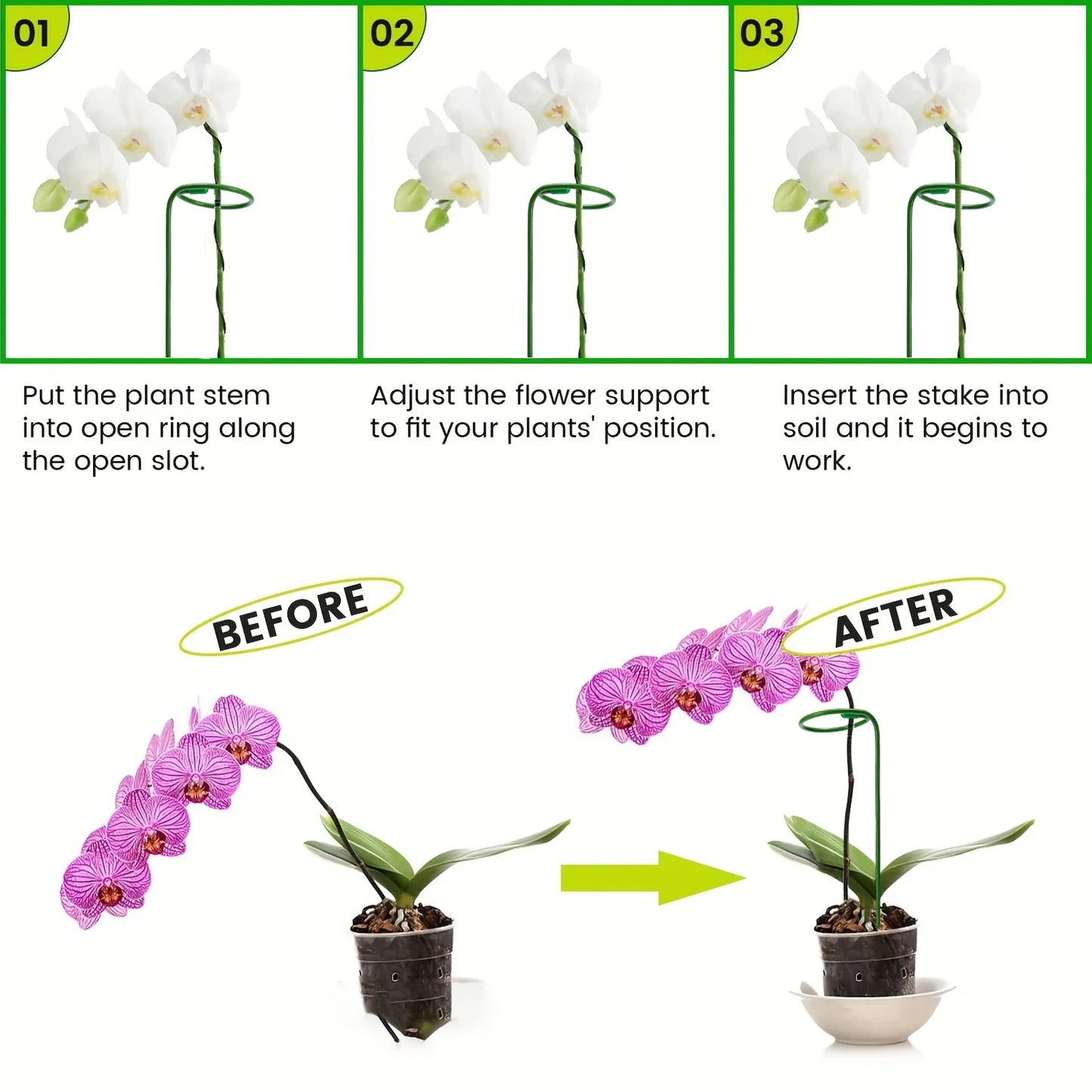 Tuteur Anneau Support Tige Plante Métal – 35 / 45 / 55 cm | Lot de 1, 3 ou 5